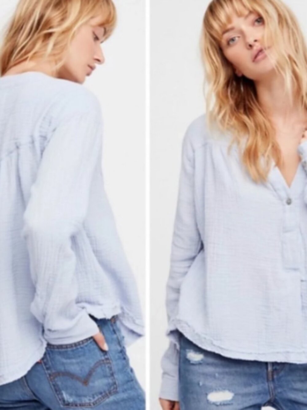 FREE PEOPLE 'Changing Horizon' Soft Gauze Shirt Ligh Blue | S